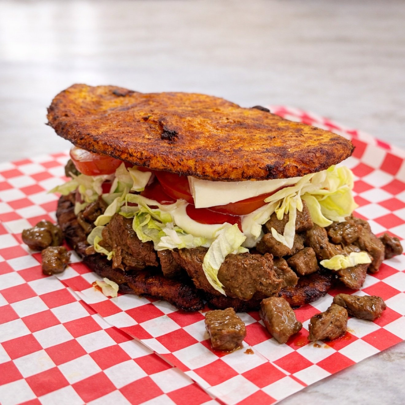 Steak patacon fresh off the grill at Nestico's